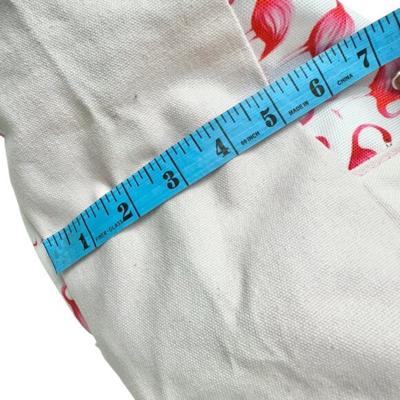 Pink Canvas Tote Bag Flamingo Print Lined Pocket Zippered Compartments By DEI - Picture 12 of 13